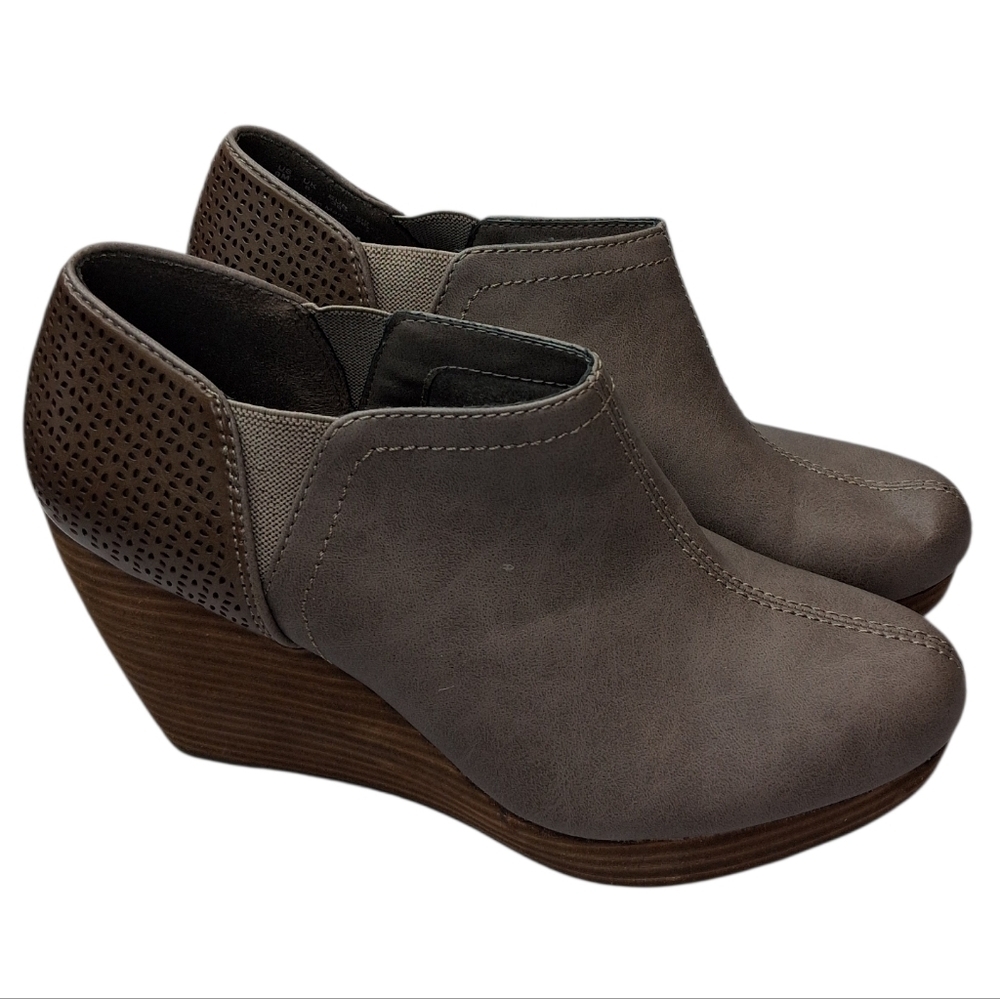 Dr Scholls Women's Gray Taupe Faux Leather Wedge Ankle Boots Size 9